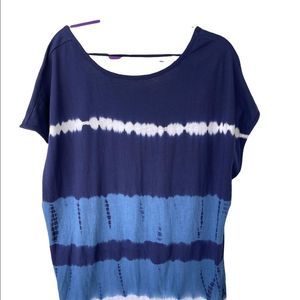 CHAPS  Blue and White Tie Dye Striped Tee Size XL